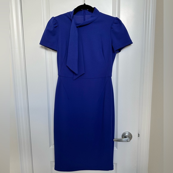 Laura Petites - Small Tie Neck Midi Dress - Size 2 - Stretchy Cocktail Dress - Picture 2 of 6
